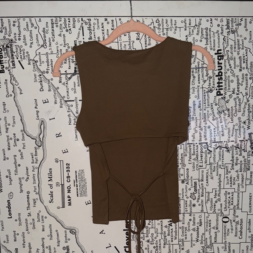BROWN Tie-Back Crop Top - Picture 3 of 4